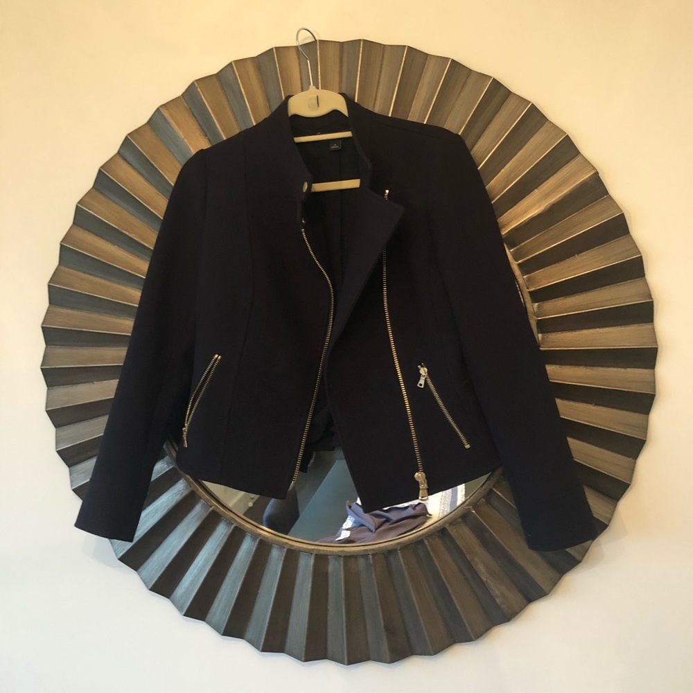 Navy blue Ann Taylor cropped moto jacket